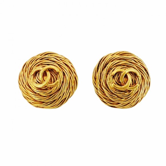 Chanel Coco Mark Circle Earrings, GP Plated Gold for Women - Picture 1 of 7